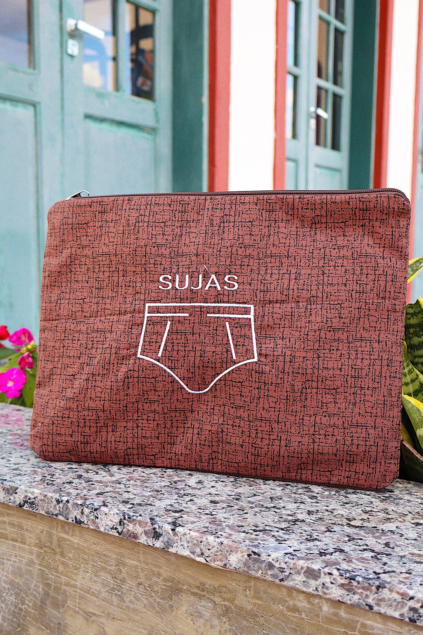 Necessaire Porta Cueca Limpinha Sujinha G Mesclada Marrom
