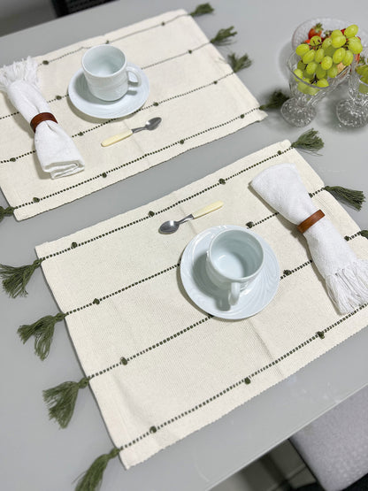 Lugar Americano Algodão com Pompom Verde