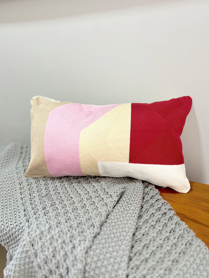 Capa de Almofada Baguete Bordada em Linho 30x50 EST04 Rosa e Vermelho