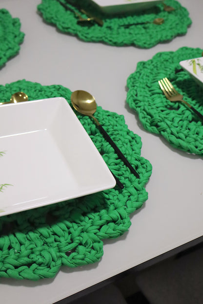 Sousplat de Crochê em Malha Verde Kit com 4