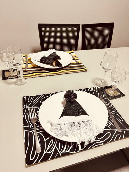 Lugar Americano Dupla Face Impermeável Folhas Preto