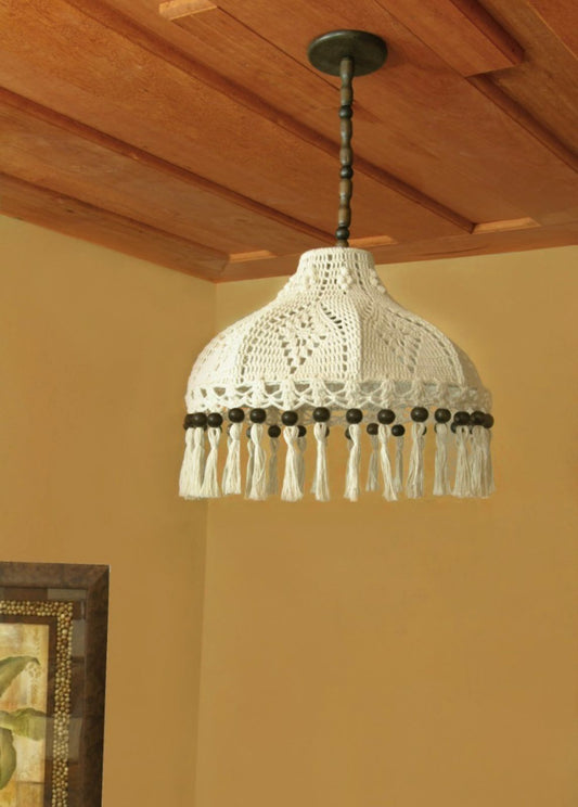 Lustre Luminária Pendente Crochê Artesanal Artesanato Preto
