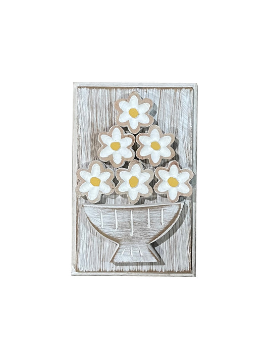 Quadro Madeira Flores Branco PP 14x22