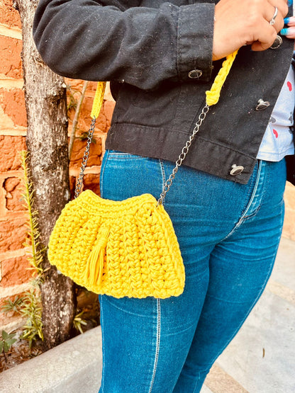 Bolsa Crochê Sanfoninha Amarela