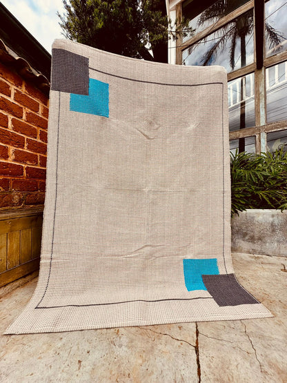 Tapete Linha Trabalhado Moldura Azul 1,50x2,00m