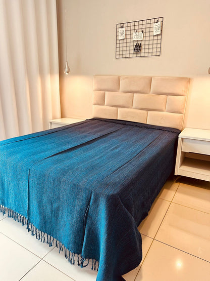 Colcha para Cama Casal 2,20x2,50m Artesanal Azul Mesclada