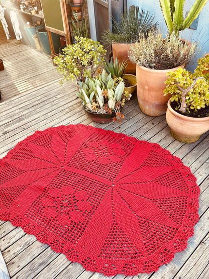 Tapete Oval em Crochê Vermelho