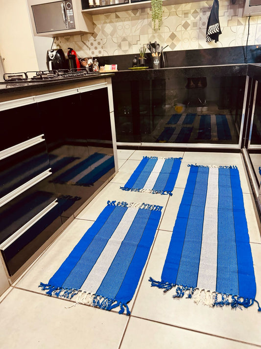 Jogo de Passadeira com 3 Peças em Algodão Comum Azul