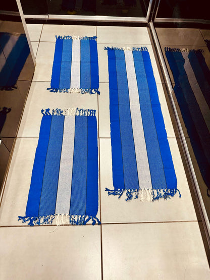 Jogo de Passadeira com 3 Peças em Algodão Comum Azul