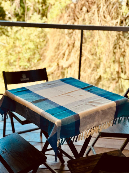 Toalha de Mesa Quadrada Cobre Lanche Xadrez Azul 0,85x0,85m