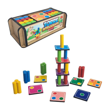 Brinquedo Pedagógico Educativo Em Madeira Torre Inteligente