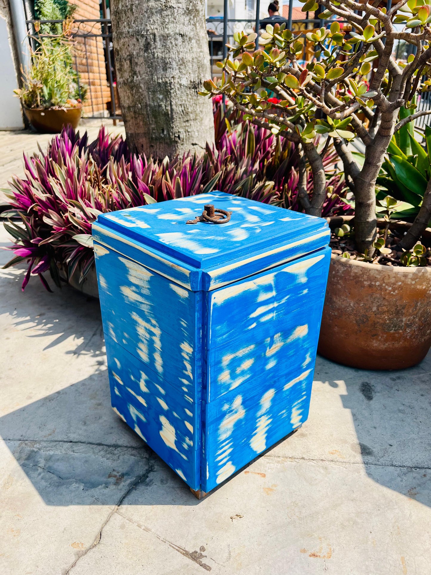 Lixeira Madeira Marroquina Quadrada Azul P