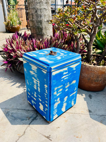 Lixeira Madeira Marroquina Quadrada Azul P