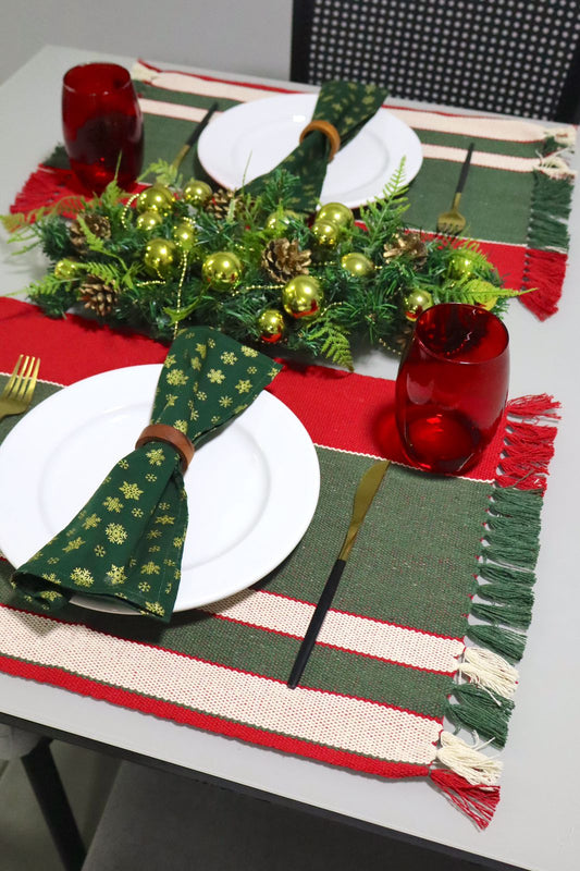 Par Jogo Americano Natal Linha Verde e Vermelho