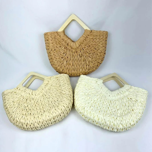 Bolsa de Praia Meia Lua com Alça de Bambu
