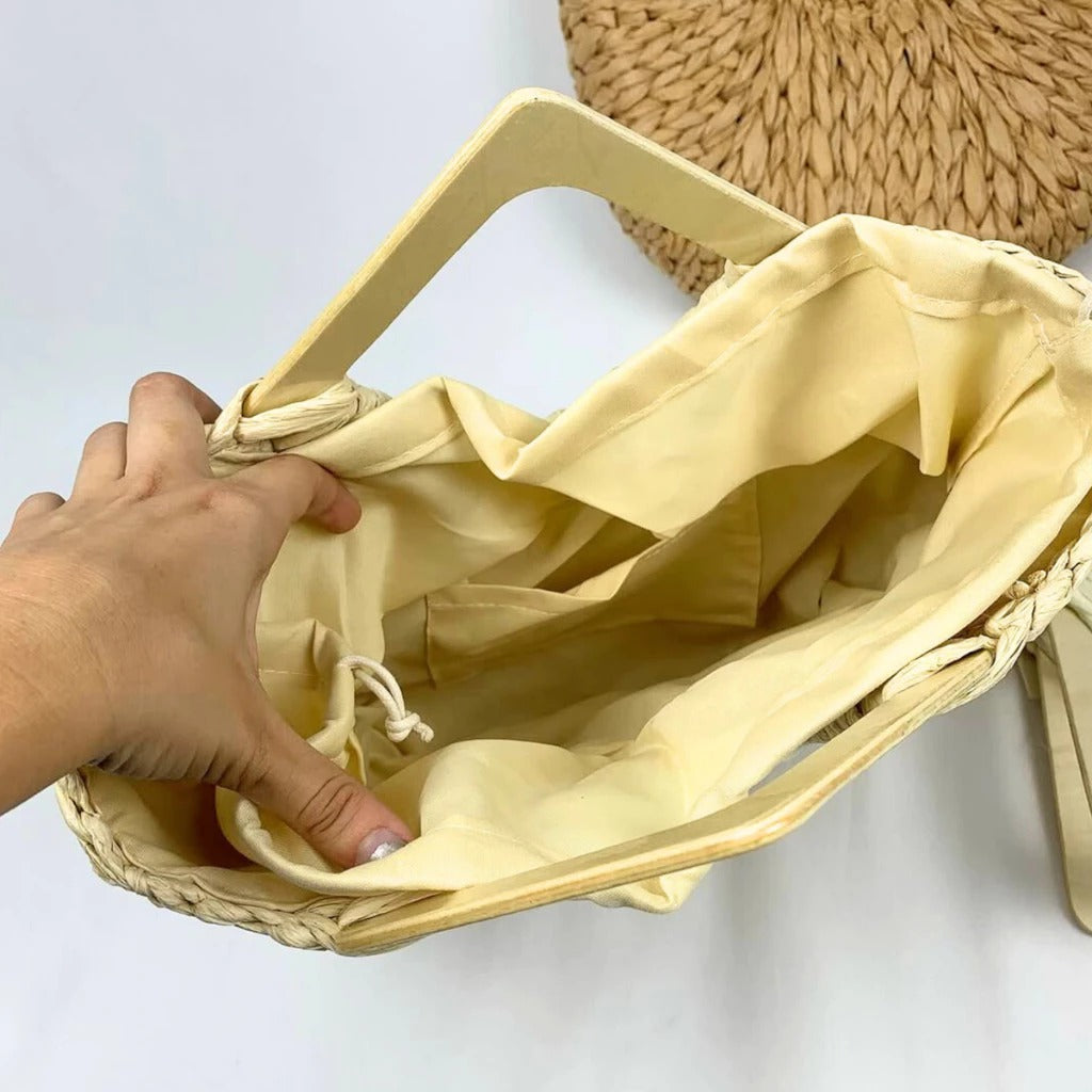 Bolsa de Praia Meia Lua com Alça de Bambu