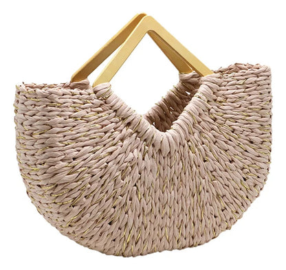 Bolsa de Praia Meia Lua com Alça de Bambu