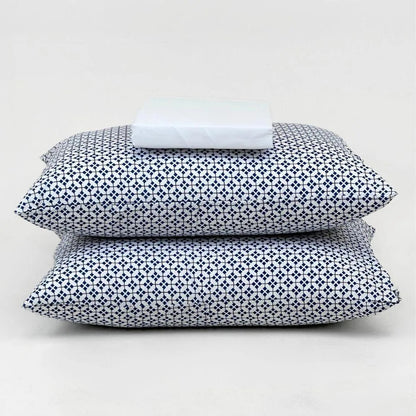 Jogo de Cama Jolitex Lençol Queen 3 Peças Branco e Azul Geométrico