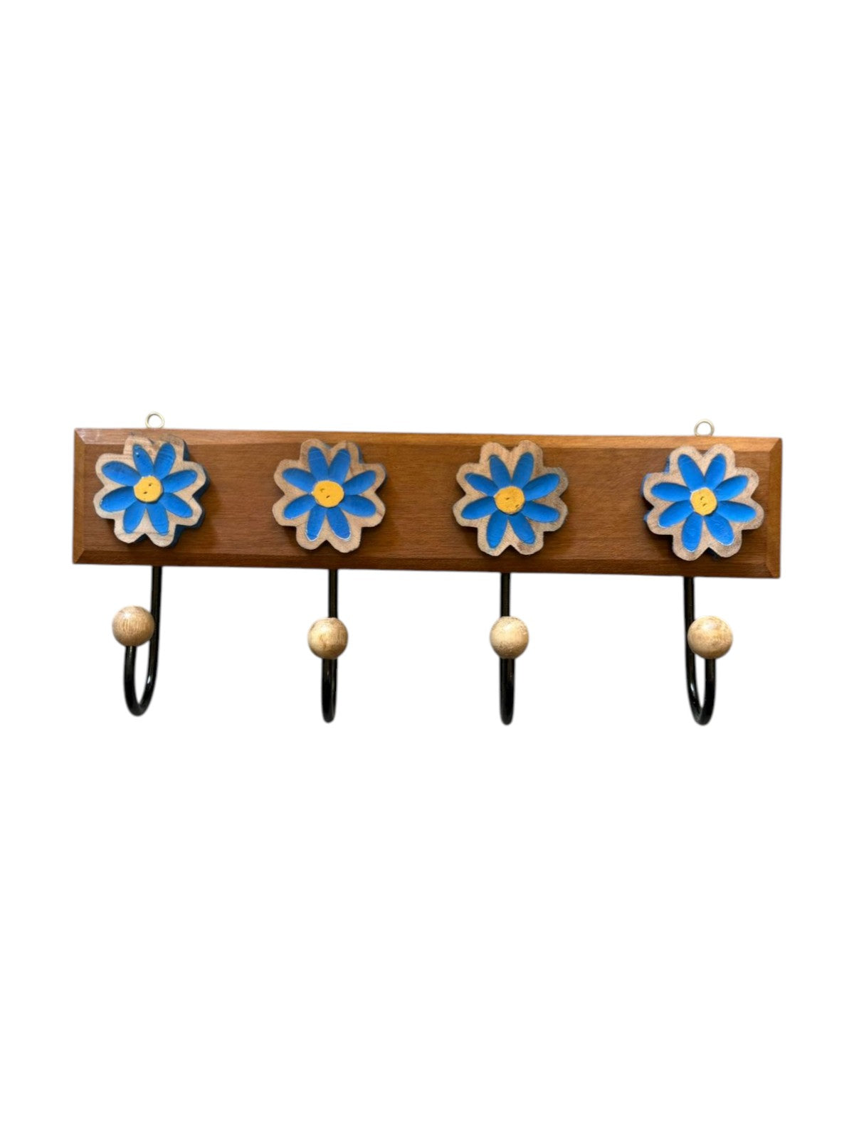 Cabide de Madeira com 4 Ganchos Flor Azul