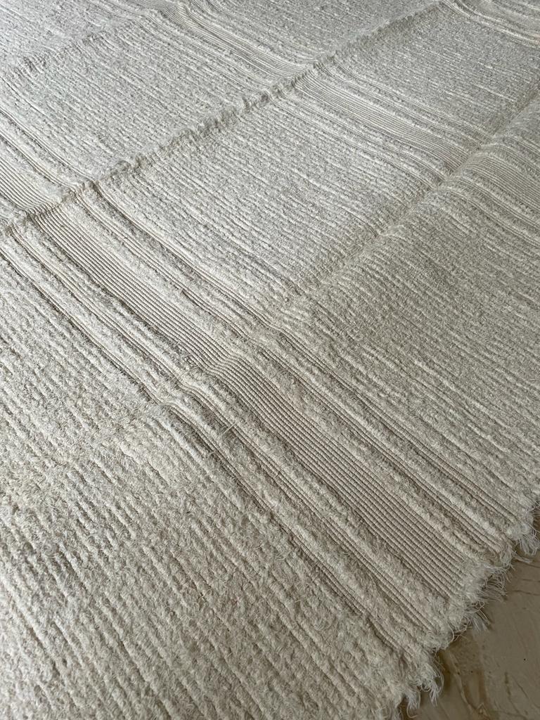 Tapete Algodão Bordado Listrado Chic Cru 1,50x2,00m