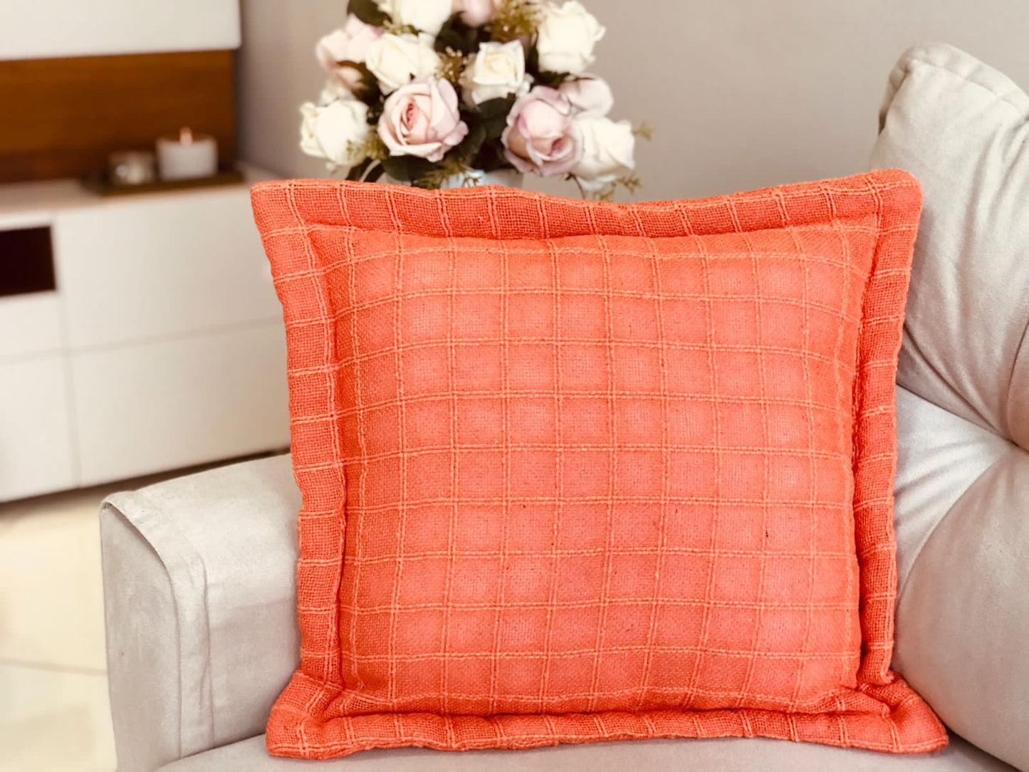 Capa de Almofada Decorativa em Algodão Lisa Laranja 45x45