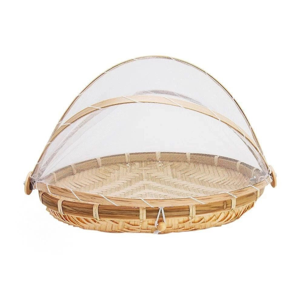 Cesta Porta Pão e Bolo Bambu com Cobertura Retrátil G