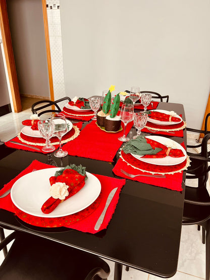 Jogo Americano Comum Vermelho Liso 7 Peças