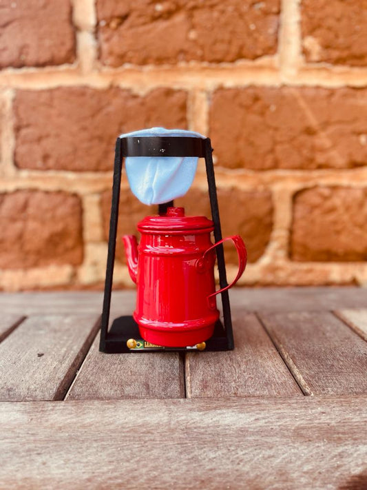 Kit Café Mini Bule 250ml Alumínio E Suporte Com Coador Vermelho