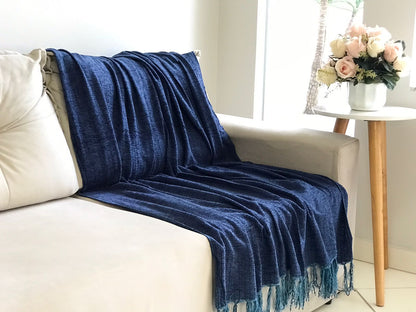Manta para Sofá/Peseira em Chenille Azul Petróleo 1,20mx1,80m