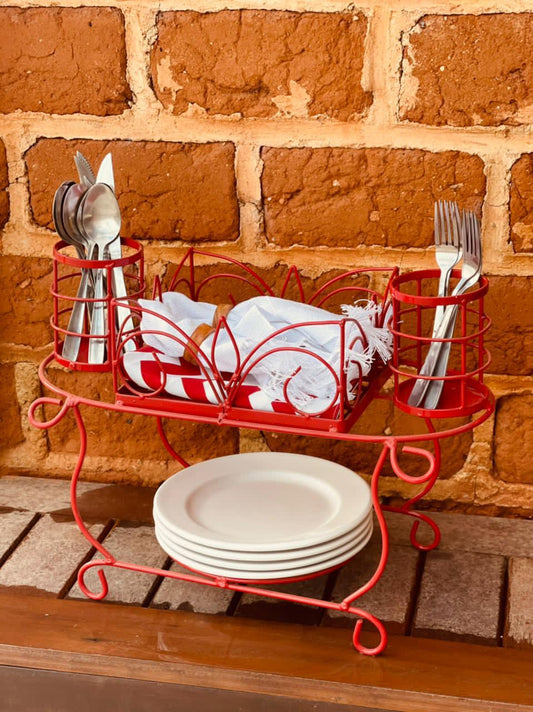 Paneleiro De Mesa Em Ferro Vermelho