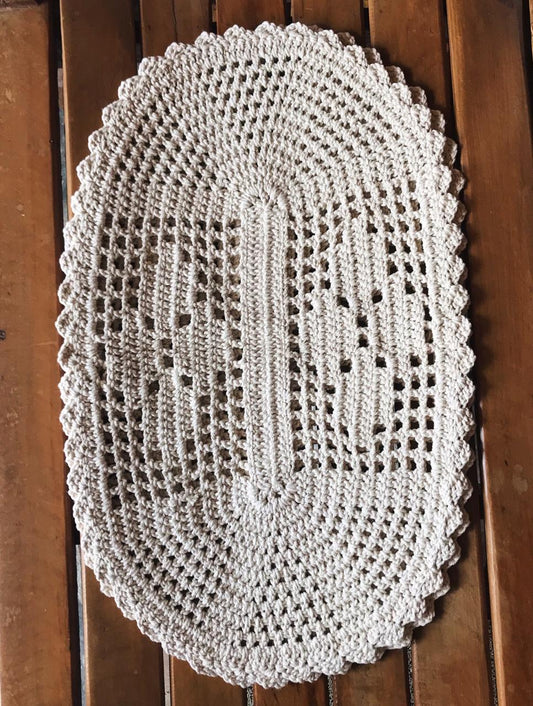 Tapete Crochê Oval Cru G