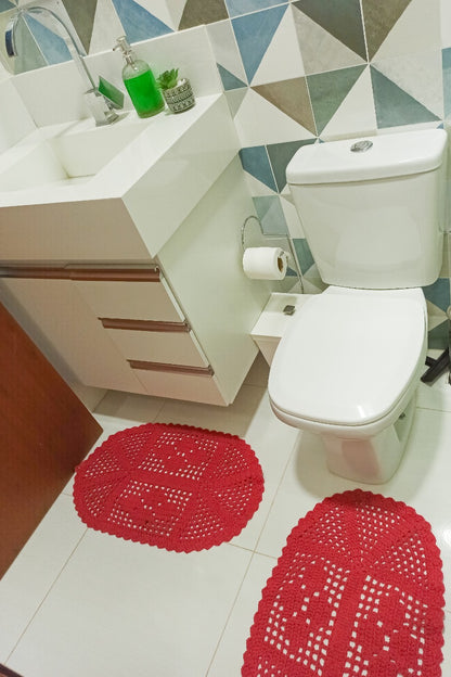 Tapete Crochê Oval Vermelho G